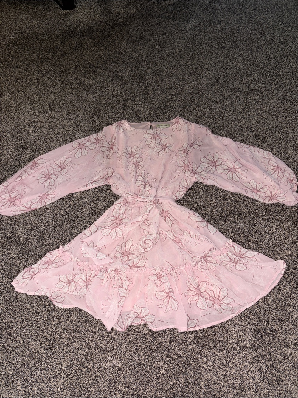 Flying Tomato Girls Pink Floral Tiered Dress with Waist Tie